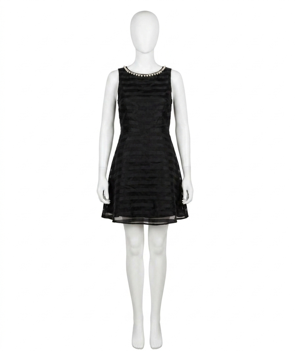 NEW KARLIE stripe pearl dress in black